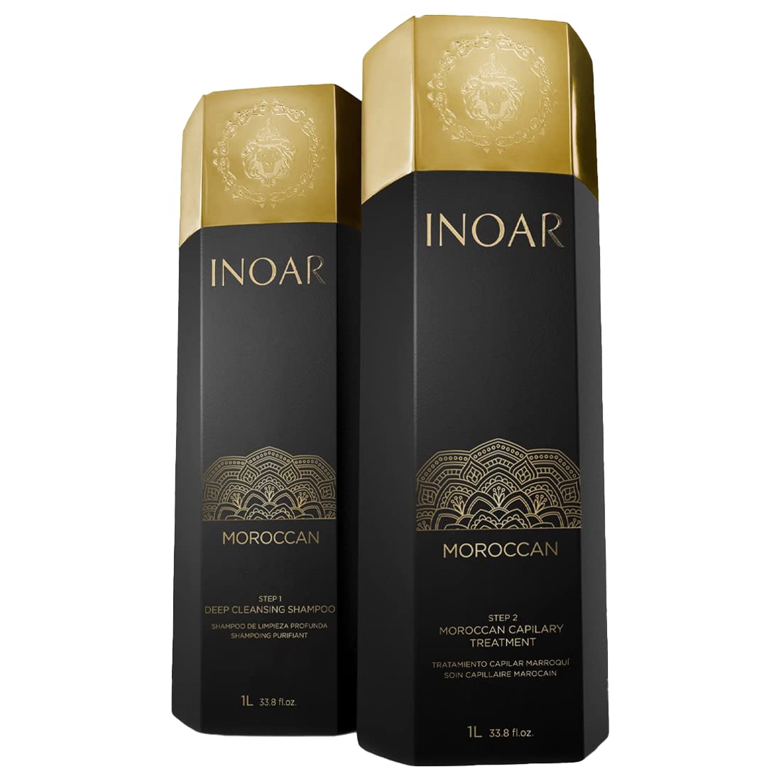 INOAR – Moroccan Smoothing Set for Curly Hair: Deep Cleansing Shampoo & Treatment for Men and Women, Vegan and Cruelty-Free (33.8 oz. Each)