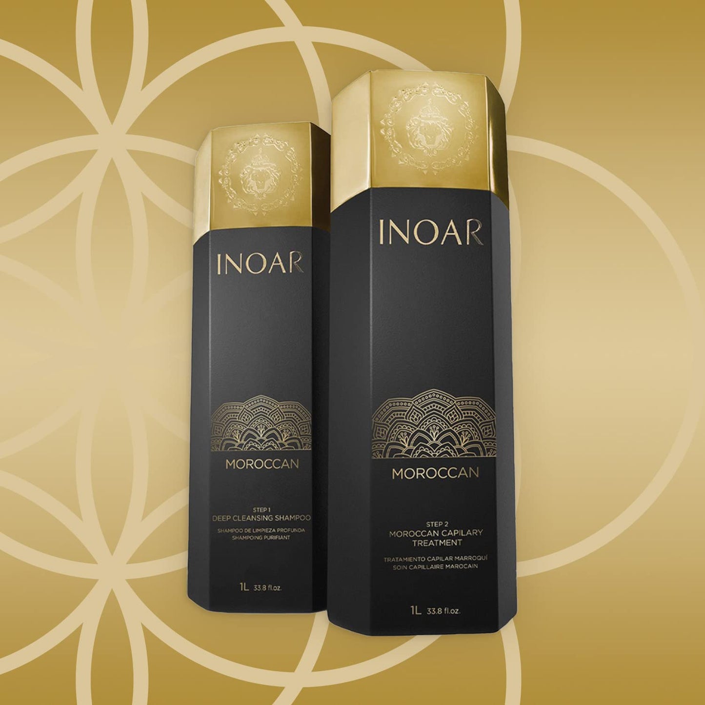 INOAR – Moroccan Smoothing Set for Curly Hair: Deep Cleansing Shampoo & Treatment for Men and Women, Vegan and Cruelty-Free (33.8 oz. Each)